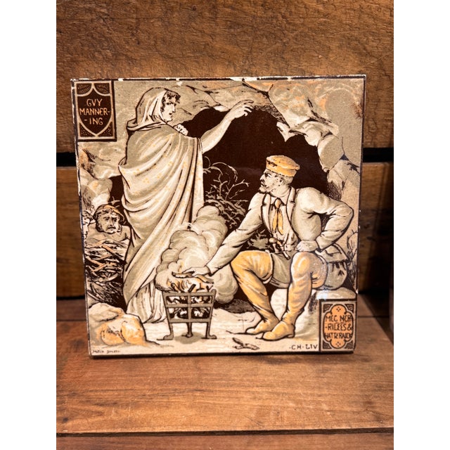 Antique Minton China Works Tile Set c.1880 Sir Walter Scott Waverley Scenes For Sale - Image 4 of 14
