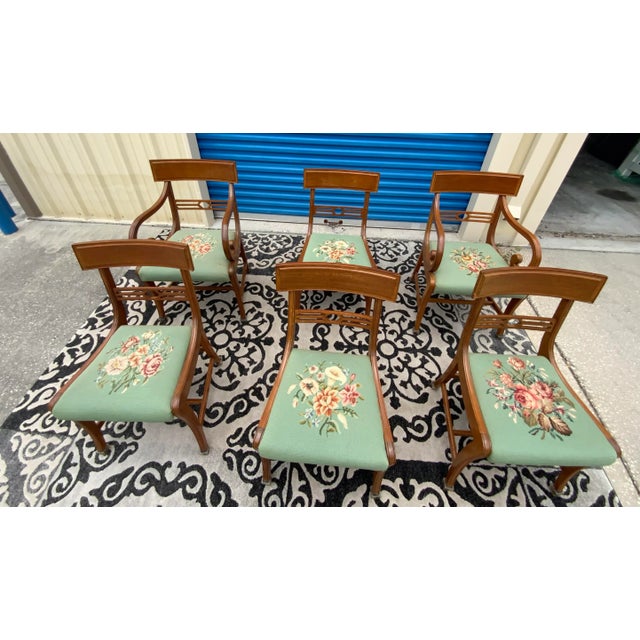 Late 20th Century Duncan Phyfe Style Foral Needlepoint Dining Chairs- Set of 6 For Sale - Image 9 of 12