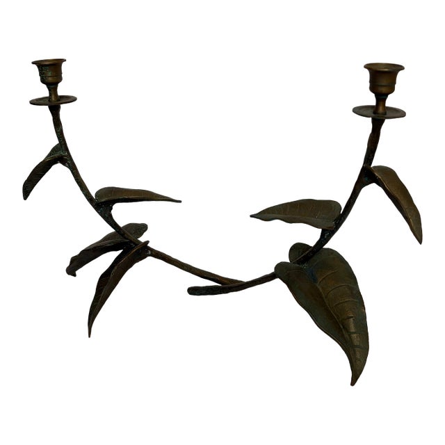 1960's Four Leaf Bronze W/Patina Candleholders - A Pair For Sale