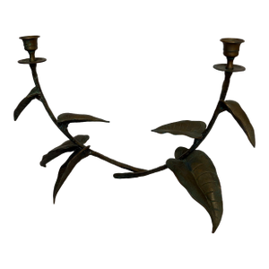 1960's Four Leaf Bronze W/Patina Candleholders - A Pair