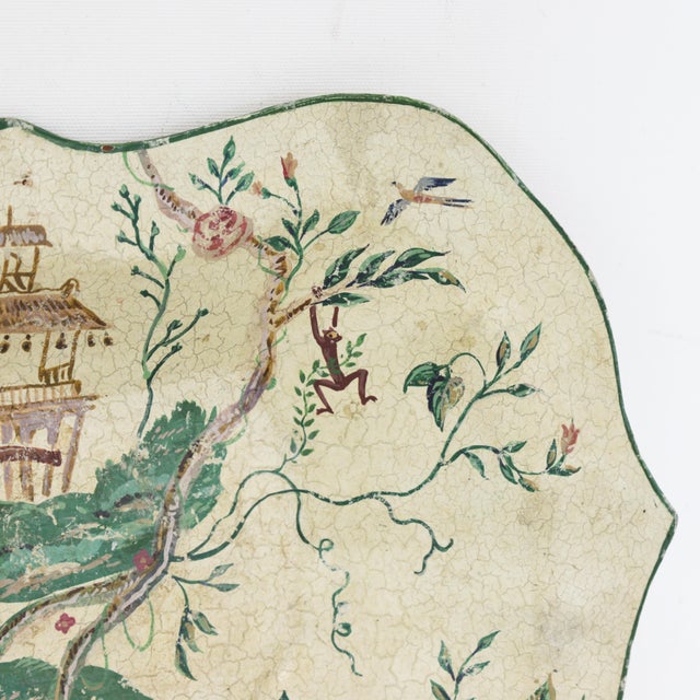 Vintage Scalloped Decorative Tray With Hand-Painted Elephant and Jungle Motif For Sale - Image 9 of 12