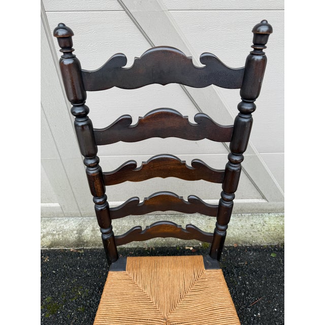 English Antique English High Ladder Back Rush Seat Side Chair For Sale - Image 3 of 18