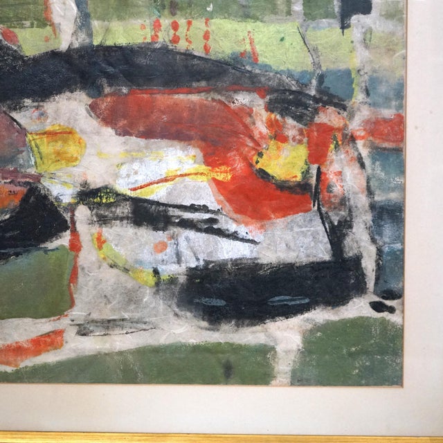 Mid Century Modern Mixed Media Abstract “Bayou” Painting By D. Hoyt, Mid-20th Century, Framed For Sale - Image 9 of 10