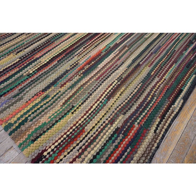 Textile 1930s Multicolor Stripe Folk Art Antique American Braided Rug 4'6" X 11'6" Wool Carpet For Sale - Image 7 of 13