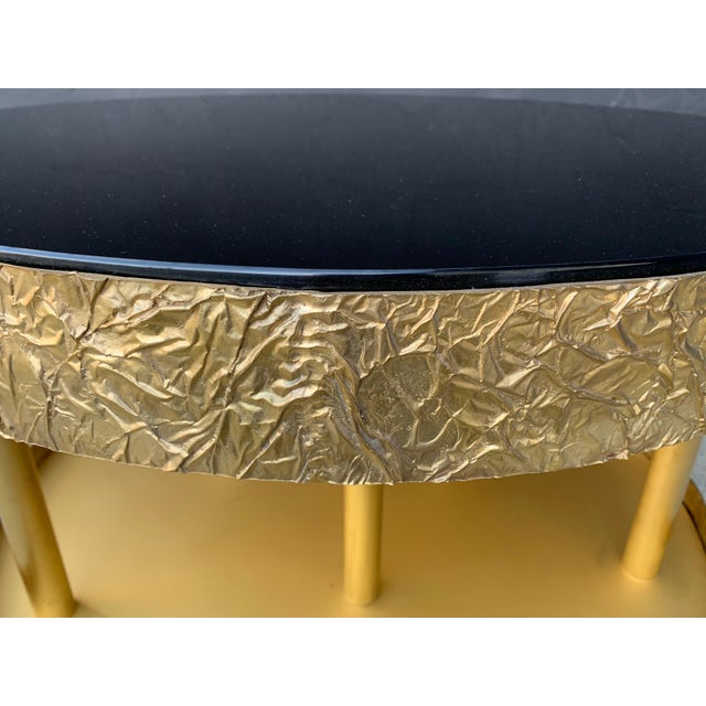 Bronze and Metal Round Center Table with Black Glass and Base with Light For Sale - Image 10 of 18
