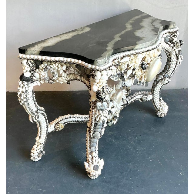 Vintage Coastal Shell Encrusted Console Table For Sale - Image 4 of 8