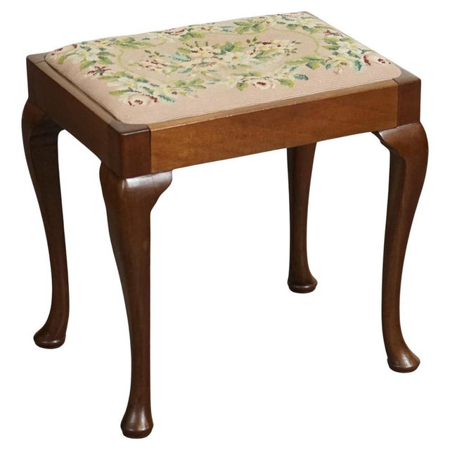 Piano Dressing Table Stool with Flower Stitchwork with Queen Anne Legs For Sale - Image 10 of 10