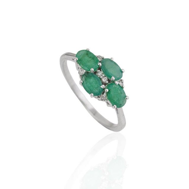 Gemstone 1.9ct Emerald and Diamond Cluster Ring for Women in 925 Silver, Size 6 For Sale - Image 7 of 14