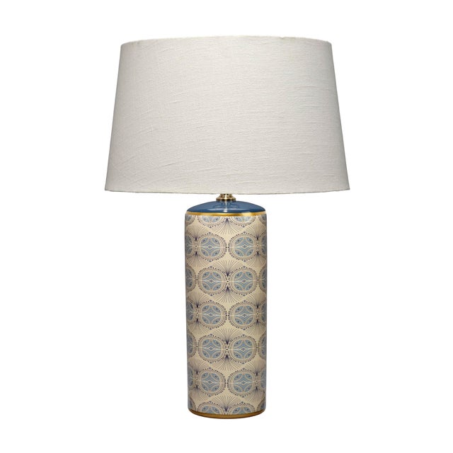 Ceramic Jamie Young Orbital Table Lamp in Cream and Blue Patterned Ceramic For Sale - Image 7 of 7