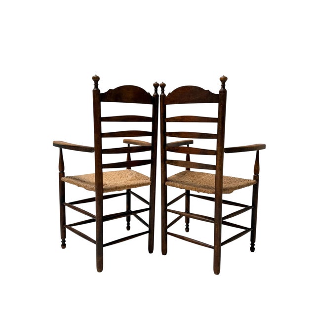 Rustic Rustic Dutch Ladder Back Armchairs in Patinated Beech, 1900s, Set of 2 For Sale - Image 3 of 13