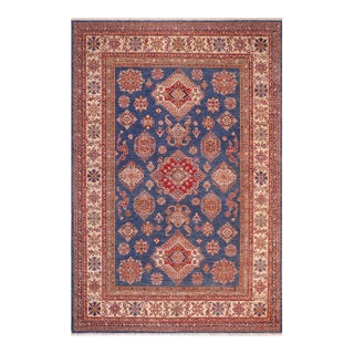Tribal Super Kazak Blue/Beige Wool Rug - 8'3'' X 10'0'' For Sale