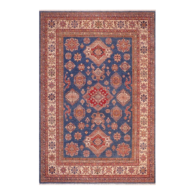 Tribal Super Kazak Blue/Beige Wool Rug - 8'3'' X 10'0'' For Sale