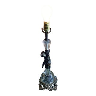 Vintage Brass Cornell Cherub Crystal Table Lamp 20" Classic Home Decor For Sale
