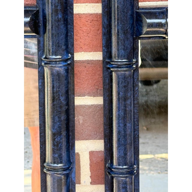 Dixie Chic Vintage Grand Pair of Dixie Aloha Faux Bamboo Mirrors in Bespoke Turtle and Crane Lapis Finish - A Statement Piece - Newly Painted For Sale - Image 4 of 10