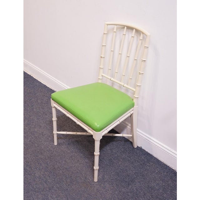 Drexel Drexel / Champion International Hollywood Regency Ivory Faux Bamboo Accent Side Chair W. Lime Green Upholstered Seat 752-811 For Sale - Image 4 of 11