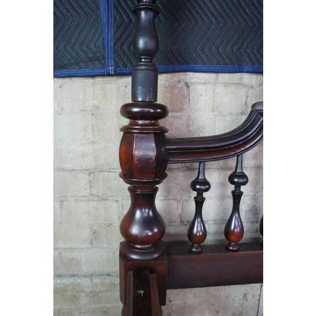 Wood Antique Anglo Indian Colonial Raj Mahogany Carved Officers 4 Poster Tester Bed For Sale - Image 7 of 13