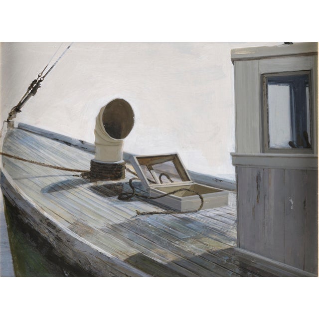 1950s American School Maine 1930's Fishing Boat. Oil on Board, 12" X 16". Framed 14.5" X 18.5". For Sale - Image 4 of 5