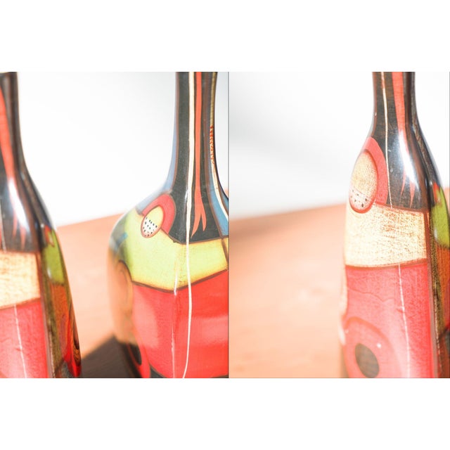 Vintage Hand-Painted Terracotta Vases, 1970s, Set of 2 For Sale - Image 3 of 10