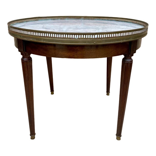 Louis XVI Style Walnut and Marble Top Bouillotte Table, 1890s For Sale