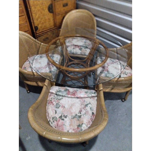 4 Vintage Cane Chairs on Coasters For Sale In Palm Springs - Image 6 of 8