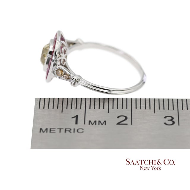 Gia Certified 18k 750 Solid White Gold Natural Diamond and Ruby Engagement Ring, Size 7 For Sale - Image 9 of 11