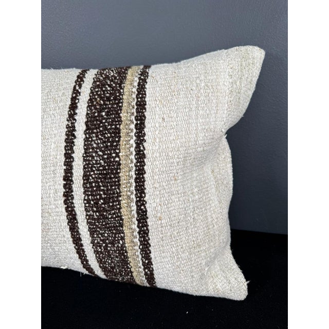 Turkish Hemp Pillow Cushion Natural Beige Brown Pillow Cushion Cover 16" x 24" For Sale - Image 4 of 4