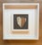 Acrylic and mixed media collage on cradled wood panel, framed in a duo style white wooden frame, 13 x 13 x 1.5.