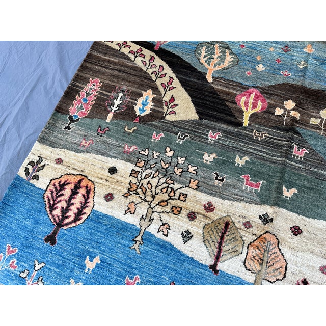 Landscape Gabbeh Hand-Knotted Wool Rug - 7'9" X 5'9" For Sale - Image 6 of 15