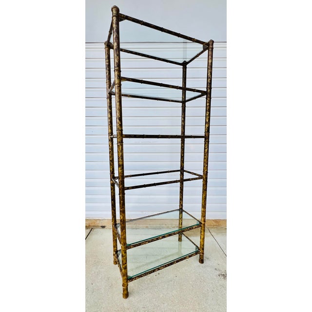 Mid-Century Modern Mid-Century Faux Tortoiseshell Bamboo Étagère Bookcase - Newly Painted For Sale - Image 3 of 10