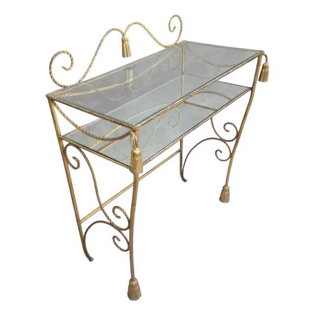 Antique Italian Two Tier Gilt Rope With Tassels Vanity/Dry-Bar Console Table For Sale