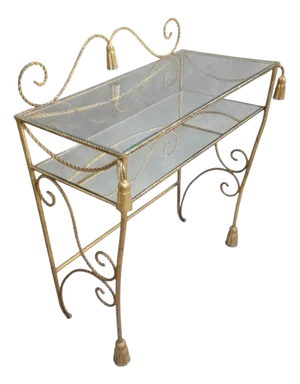 Antique Italian Two Tier Gilt Rope With Tassels Vanity/Dry-Bar Console Table