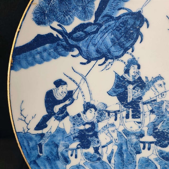 Chinese Ceramic Plate,Qianlong Marked Blue and White Porcelain Plate Hand Painted Figures Story Pattern For Sale - Image 10 of 11