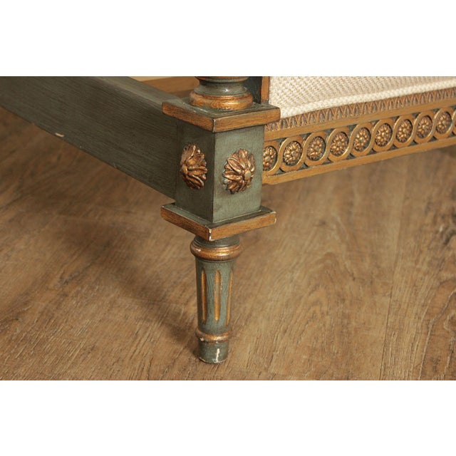 Green French Market Collection Louis XVI Style Upholstered Queen Bed Frame with Painted Finish For Sale - Image 8 of 18