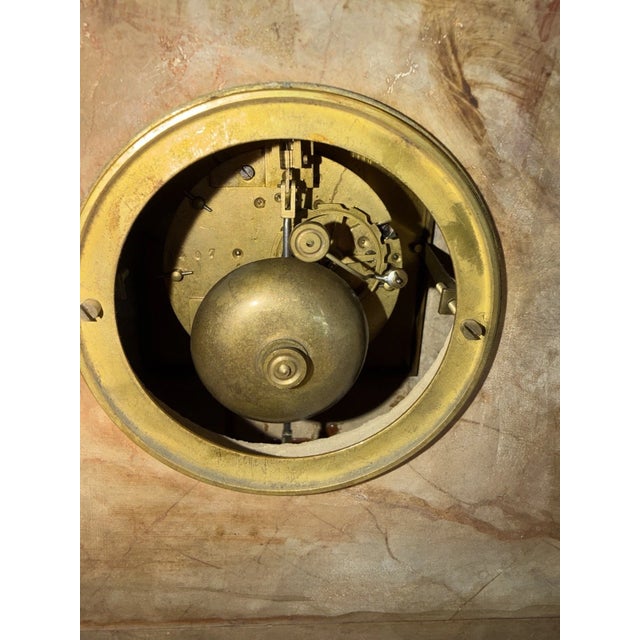 Metal Antique French Art Deco Marble Stone Mantel Clock For Sale - Image 7 of 16