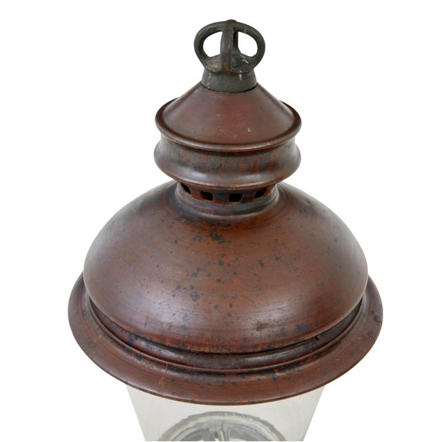 Large Antique French Copper and Glass Street Lantern, 1880 For Sale - Image 4 of 8