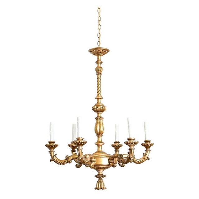 French 19th Century Carved Giltwood Neoclassical Chandelier For Sale - Image 4 of 12