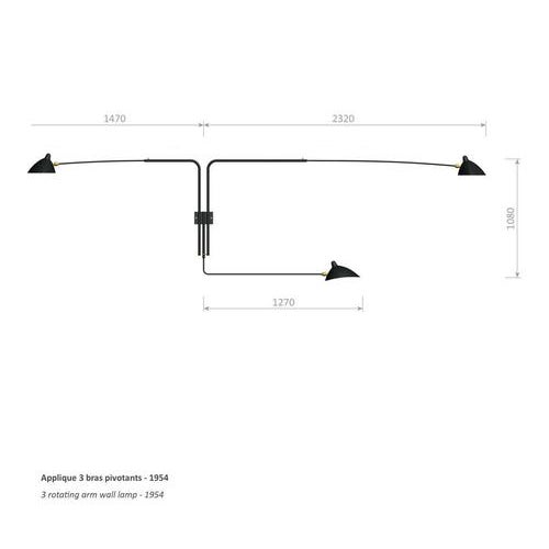 Black Three Rotating Straight Arms Wall Lamp by Serge Mouille For Sale - Image 10 of 12