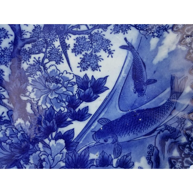 Mid Century Blue & White Japanese Koi Fish Carp Plate Platter Chairish