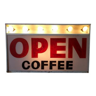 Vintage Metal Light-Up Coffee Shop Sign For Sale