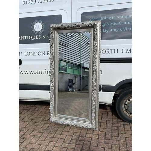 Silver Large Full-Length Mirror with Silver Frame For Sale - Image 8 of 9