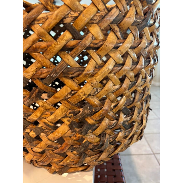 Brown Vintage Oversized Tortoise Shell Burnt Bamboo Burl Floor Basket Planter For Sale - Image 8 of 10