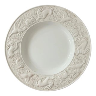 Vintage Large Rabbit and Geese, Ducks White Ironstone Themed Serving Bowl Made in Italy For Sale