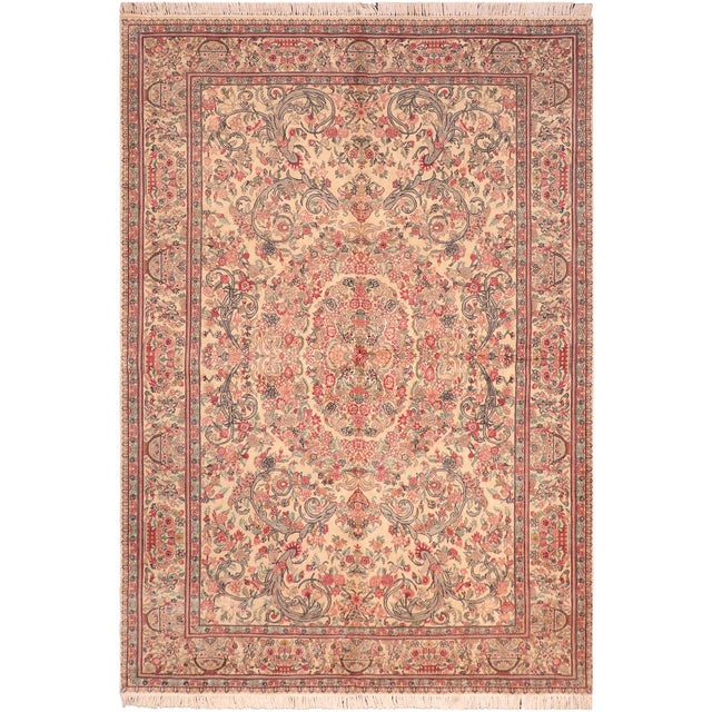 Art Nouveau 1990's Pak-Persian Ivory/Pink Wool Rug - 6'3'' X 9'5'' For Sale - Image 9 of 9