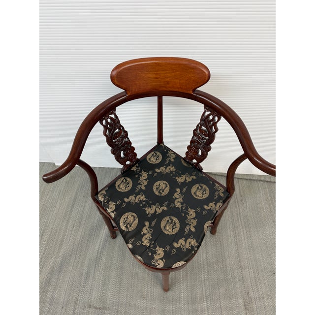 Oriental Hand Carved Corner Armchair For Sale - Image 4 of 12