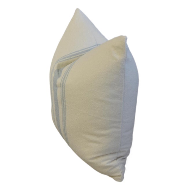 2020s Pale Teal Striped Grain Sack Fabric Coastal Feather/Down Pillow For Sale - Image 5 of 5