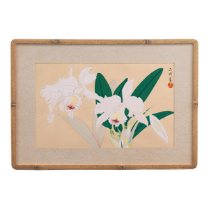 'Still Life of Orchids' by Ikeda Zuigetsu, 1946, Japanese Florilegium, Color Woodcut, Michigan, Kyoto