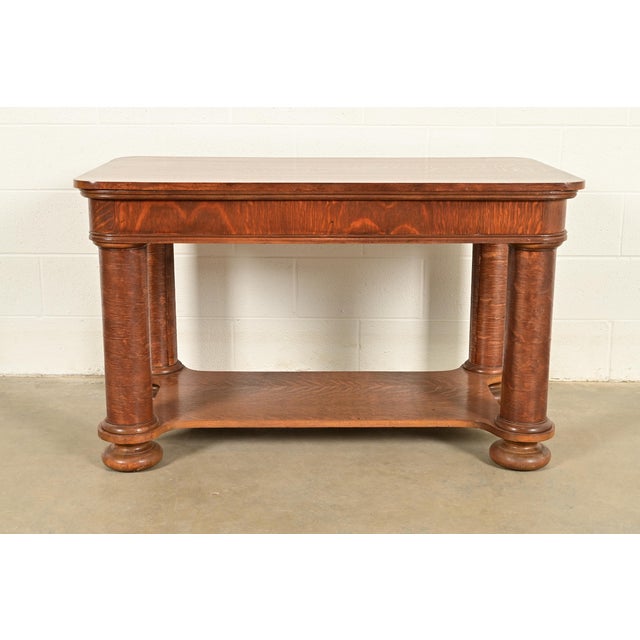 Antique Victorian Carved Tiger Oak Writing Desk or Library Table, Circa 1890s For Sale - Image 12 of 13