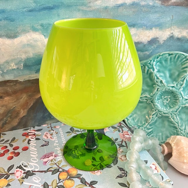 Lime Oversized MidCentury Lime Green Italian Art Glass Brandy Snifter For Sale - Image 8 of 8
