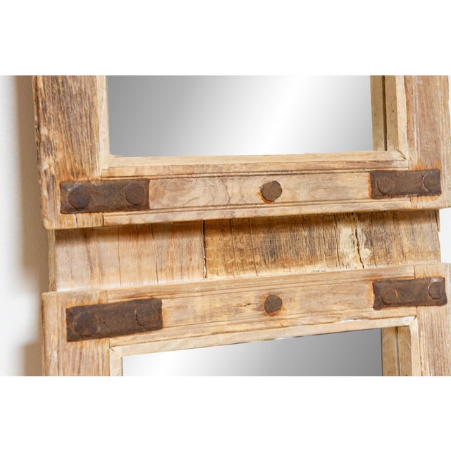 Wood Antique Bleached Teak Window Mirror For Sale - Image 7 of 10