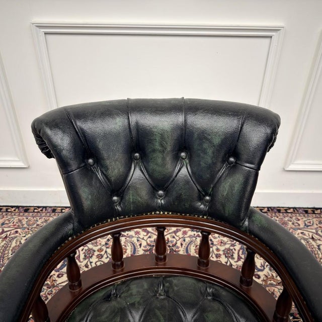 Chesterfield Desk Chair in Green Leather For Sale - Image 5 of 8